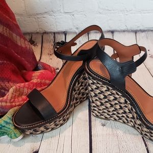 Coach black-and-tan wedge sandals size 10